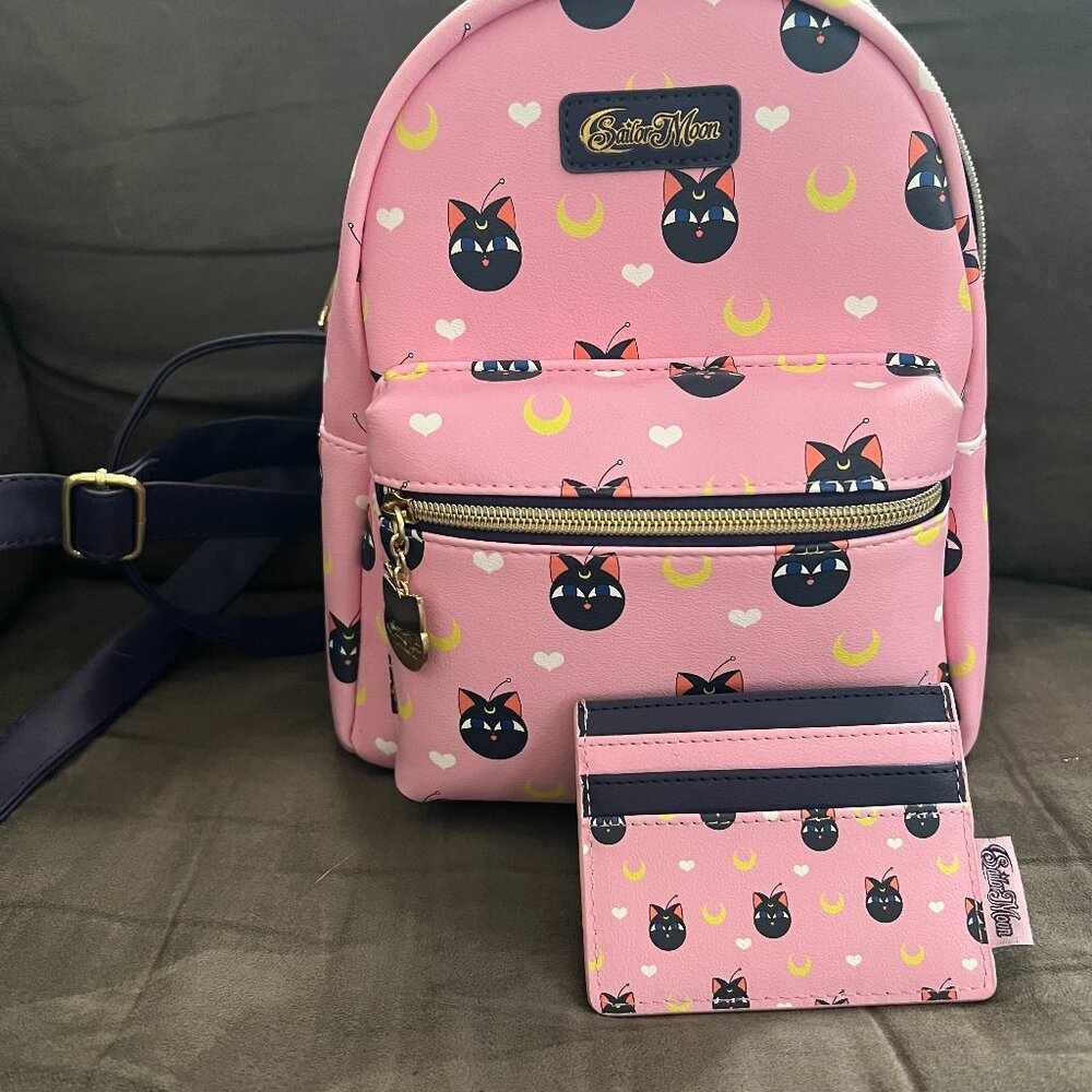 🌙 RARE Loungefly Sailor Moon Luna P Mini Backpack + Wallet Card Holder Set